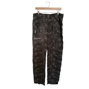 Johnny Was Embroidered Cargo Pants Women’s 10 Tall Green Floral Vegan Silk Cupra